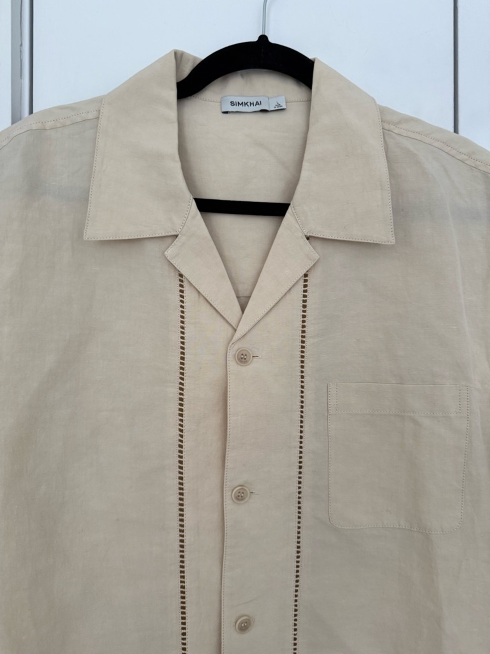SIMKHAI by Jonathan SIMKHAI 
Beige Short-Sleeve Linen Shirt (PM200163) - Picture 4 of 7